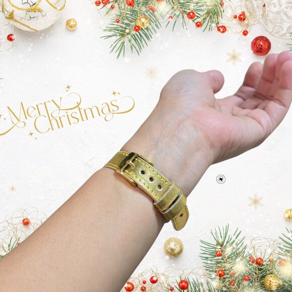 Metallic Gold Genuine Leather Apple Watch Band – Personalized Christmas Gift - Picture 5 of 6